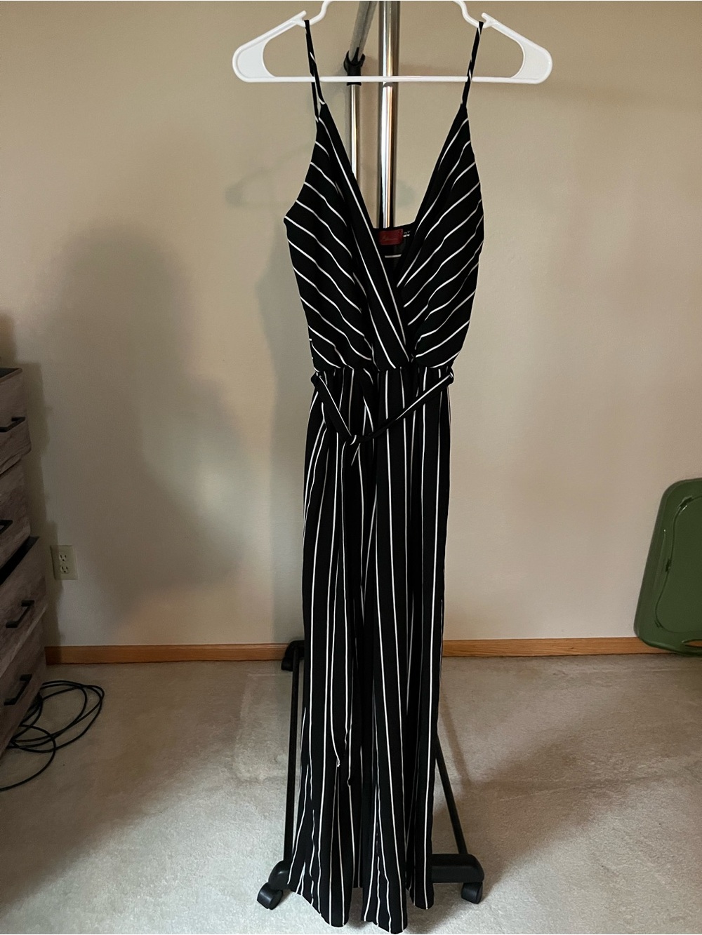 Women's Black & White Striped V-Neck Jumpsuit